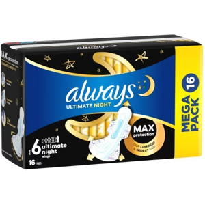 Always Sanitary Towels Ultimate Night (Size 6) Wings 16 Pads Always Sanitary Towels Ultimate Night (Size 6) Wings 16 Pads