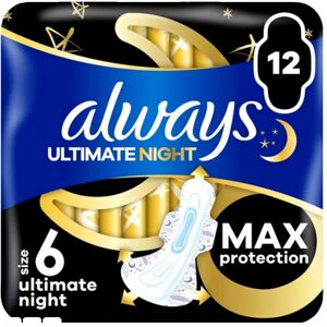 Always Sanitary Towels Ultimate Night (Size 6) Wings 12 pads - 2 Packs Always Sanitary Towels Ultimate Night (Size 6) Wings 12 pads - 2 Packs