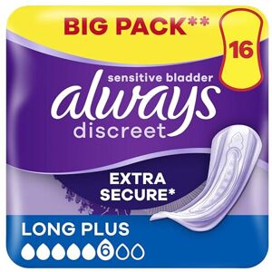 Always Discreet Incontinence Pads Women Long Plus 16 Count, Incontinence Product Always Discreet Incontinence Pads Women Long Plus 16 Count, Incontinence Product