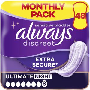 Always Discreet Incontinence Pads Women, Ultimate Night, Absorbency 8, 48 Sanita Always Discreet Incontinence Pads Women, Ultimate Night, Absorbency 8, 48 Sanita