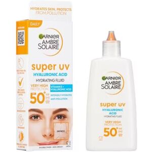 3 x Garnier Ambre Solaire Super UV Hyaluronic Acid Hydrating Fluid SPF50+ 40ml 3 x Garnier Ambre Solaire Super UV Hyaluronic Acid Hydrating Fluid SPF50+ 40ml