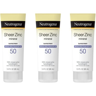Neutrogena Sheer Zinc Mineral SPF 50 Sunscreen, 3 FL OZ (88 mL) 3 Pack Neutrogena Sheer Zinc Mineral SPF 50 Sunscreen, 3 FL OZ (88 mL) 3 Pack