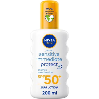 NIVEA SUN Protect and Sensitive Sun Spray (200 ml), Sunscreen with SPF50, Suncream for NIVEA SUN Protect and Sensitive Sun Spray (200 ml), Sunscreen with SPF50, Suncream for