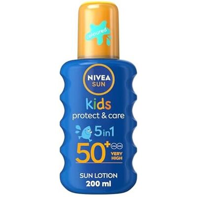 NIVEA Sun Kids Protect & Care SPF 50+ Coloured Spray (200ml) Sunscreen Protects NIVEA Sun Kids Protect & Care SPF 50+ Coloured Spray (200ml) Sunscreen Protects