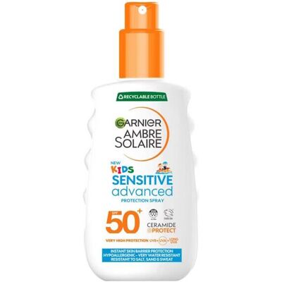 3 x Garnier Ambre Solaire Kids Sensitive Advanced SPF50+ Sun Protection Spray 15 3 x Garnier Ambre Solaire Kids Sensitive Advanced SPF50+ Sun Protection Spray 15
