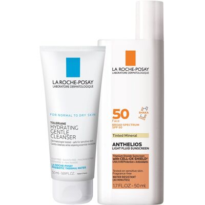 La Roche-Posay Anthelios Tinted SPF 50 Sunscreen & Toleriane Gentle Cleanser Tra La Roche-Posay Anthelios Tinted SPF 50 Sunscreen & Toleriane Gentle Cleanser Tra