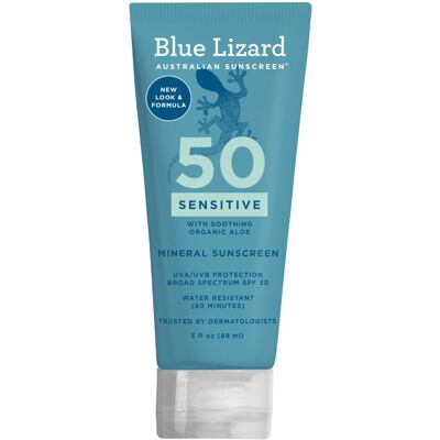Blue Lizard SENSITIVE Mineral Sunscreen with Zinc Oxide, SPF 50+, Water Resistan Blue Lizard SENSITIVE Mineral Sunscreen with Zinc Oxide, SPF 50+, Water Resistan