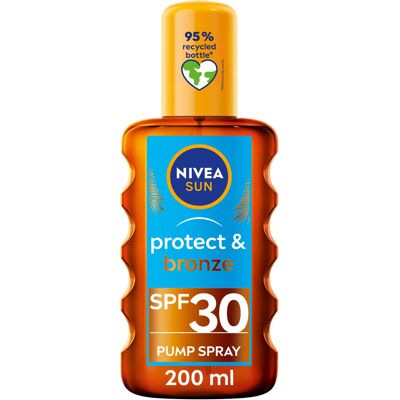 NIVEA SUN Protect & Bronze Oil Sunscreen Spray SPF 30, 200ml. Immediate UVA/UVB, NIVEA SUN Protect & Bronze Oil Sunscreen Spray SPF 30, 200ml. Immediate UVA/UVB,