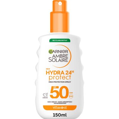 Garnier Ambre Solaire Sun Cream SPF 50 Hydra 24 Hour Protect, High UVB UVA Prote Garnier Ambre Solaire Sun Cream SPF 50 Hydra 24 Hour Protect, High UVB UVA Prote