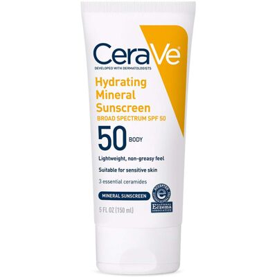 CeraVe 100% Mineral Sunscreen SPF 50 with Zinc Oxide & Titanium Dioxide, Hyaluro CeraVe 100% Mineral Sunscreen SPF 50 with Zinc Oxide & Titanium Dioxide, Hyaluro