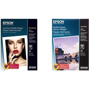 Epson Archival Matte Paper, A4, 210 x 297mm, 189 g/m2, 50 Sheets &A4 Matte Heavy Epson Archival Matte Paper, A4, 210 x 297mm, 189 g/m2, 50 Sheets &A4 Matte Heavy