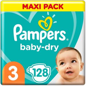 Pampers Baby-Dry Size 3 128 Nappies up to 12 Hours All-Round Protection, 6-10kg, Pampers Baby-Dry Size 3 128 Nappies up to 12 Hours All-Round Protection, 6-10kg,