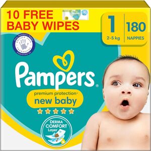 Pampers Premium Protection New Baby Size 1, 180 Nappies, 2kg-5kg, Monthly Pack + Pampers Premium Protection New Baby Size 1, 180 Nappies, 2kg-5kg, Monthly Pack +