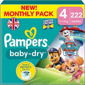 Pampers Baby-Dry Paw Patrol Edition Size 4 Nappies (222 Nappies), 9-14 kg, Stop Pampers Baby-Dry Paw Patrol Edition Size 4 Nappies (222 Nappies), 9-14 kg, Stop