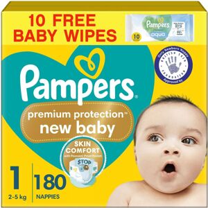 Pampers Premium Protection New Baby Size 1, 180 Nappies, 2kg-5kg, Monthly Pack + Pampers Premium Protection New Baby Size 1, 180 Nappies, 2kg-5kg, Monthly Pack +