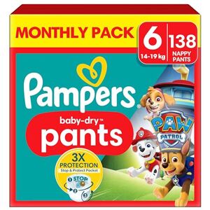 Pampers Baby-Dry Nappy Pants Paw Patrol Edition Size 6, 138 Nappies, 14kg-19kg, Pampers Baby-Dry Nappy Pants Paw Patrol Edition Size 6, 138 Nappies, 14kg-19kg,
