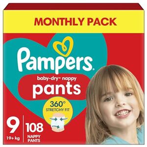 Pampers Baby-Dry Nappy Pants Size 9, 108 Nappies, 19kg+, Monthly Pack, 360 Fit t Pampers Baby-Dry Nappy Pants Size 9, 108 Nappies, 19kg+, Monthly Pack, 360 Fit t