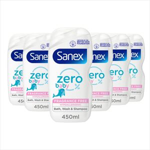 Sanex Zero% Hypoallergenic Baby Bath Foam & Shampoo 450ml x 6 - 0% fragrance, co Sanex Zero% Hypoallergenic Baby Bath Foam & Shampoo 450ml x 6 - 0% fragrance, co