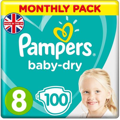 Pampers Baby Nappies Size 8 (17+ kg/37.5 Lb), Baby-Dry, 100 Count, MONTHLY SAVIN Pampers Baby Nappies Size 8 (17+ kg/37.5 Lb), Baby-Dry, 100 Count, MONTHLY SAVIN