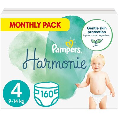 Pampers Baby Nappies Size 4 (9-14 kg / 20-31 lbs), Harmonie, 160 Nappies, MONTHL Pampers Baby Nappies Size 4 (9-14 kg / 20-31 lbs), Harmonie, 160 Nappies, MONTHL