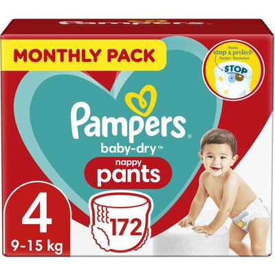 Pampers Baby Nappy Pants Size 4 (9-15 kg/20-33 Lb), Baby-Dry, 172 Nappies, MONTH Pampers Baby Nappy Pants Size 4 (9-15 kg/20-33 Lb), Baby-Dry, 172 Nappies, MONTH