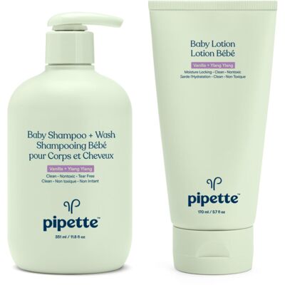 Pipette Vanilla + Ylang Ylang Baby Shampoo + Wash and Baby Lotion Duo Clean Te Pipette Vanilla + Ylang Ylang Baby Shampoo + Wash and Baby Lotion Duo Clean Te