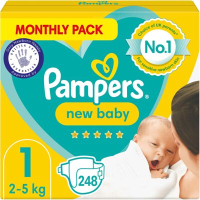 Pampers Baby Nappies Size 1 (2-5kg), New Baby, 248 Nappies, Monthly Savings Pack Pampers Baby Nappies Size 1 (2-5kg), New Baby, 248 Nappies, Monthly Savings Pack