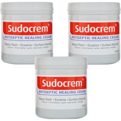 THREE PACKS of Sudocrem Antiseptic Cream 400g Tubs THREE PACKS of Sudocrem Antiseptic Cream 400g Tubs