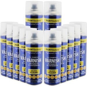 Paint Factory (12 Pack) All Purpose Clear Gloss Spray Paint 400ml Aerosol Dry Metal Interior E Paint Factory (12 Pack) All Purpose Clear Gloss Spray Paint 400ml Aerosol Dry Metal Interior E