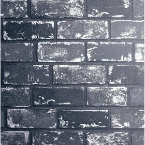 Arthouse 3D Effect Metallic Brick Wallpaper Black Silver Grey Stone Industrial Arthouse 3D Effect Metallic Brick Wallpaper Black Silver Grey Stone Industrial