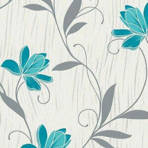 Lotus Wallpaper AS Creation Floral Textured Glitter Vinyl Grey Teal Blue White Lotus Wallpaper AS Creation Floral Textured Glitter Vinyl Grey Teal Blue White