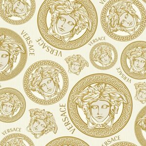 Versace Plate Metallic Wallpaper White Gold Vinyl Paste Wall Textured Versace Plate Metallic Wallpaper White Gold Vinyl Paste Wall Textured
