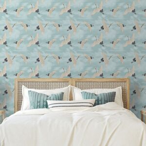 Muriva Oriental Japanese Birds Cranes Duckegg Blue White Metallic Silver Wallpaper Muriva Oriental Japanese Birds Cranes Duckegg Blue White Metallic Silver Wallpaper