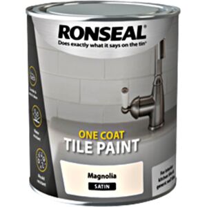 Ronseal One Coat Tile Paint Water Base, Magnolia - Satin 750ml Ronseal One Coat Tile Paint Water Base, Magnolia - Satin 750ml