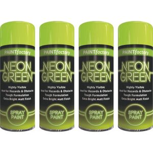 Paint Factory 4 x 200ml Green Neon Spray Paint All Purpose Matt Finish Wood Metal Paint Factory 4 x 200ml Green Neon Spray Paint All Purpose Matt Finish Wood Metal