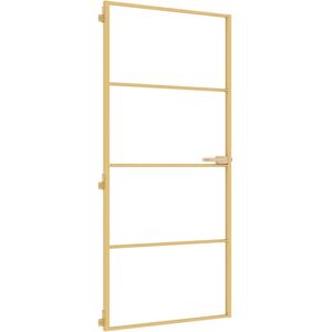 vidaXL Interior Door Slim Sliding Door Golden Tempered Glass and Aluminium vidaXL Interior Door Slim Sliding Door Golden Tempered Glass and Aluminium