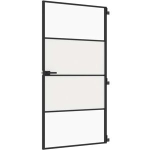 vidaXL Interior Door Slim Sliding Door Black Tempered Glass and Aluminium vidaXL Interior Door Slim Sliding Door Black Tempered Glass and Aluminium