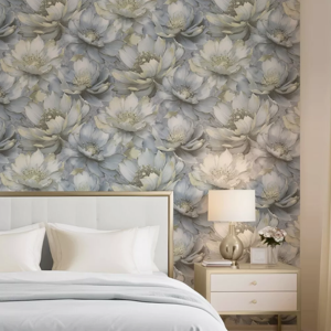Muriva Blue Floral Wallpaper 3D Effect Metallic Shimmer Feature Wall Muriva Blue Floral Wallpaper 3D Effect Metallic Shimmer Feature Wall