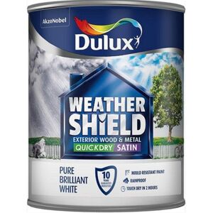 Dulux Weather Shield Quick Dry Satin Paint, 750 ml - Pure Brilliant White - Pack Dulux Weather Shield Quick Dry Satin Paint, 750 ml - Pure Brilliant White - Pack
