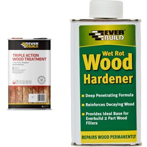 Everbuild Triple Action Wood Treatment, Clear, 5L & LumberIrwin Wood Hardener 25 Everbuild Triple Action Wood Treatment, Clear, 5L & LumberIrwin Wood Hardener 25