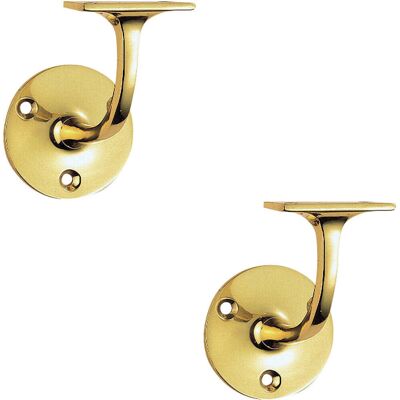 Loops 2x Lightweight Handrail Bannister Bracket 72mm Projection Polished Brass Loops 2x Lightweight Handrail Bannister Bracket 72mm Projection Polished Brass