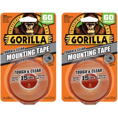 Gorilla Tough & Clear Double Sided Mounting Tape Weatherproof 1"" x 60"" Cle Gorilla Tough & Clear Double Sided Mounting Tape Weatherproof 1"" x 60"" Cle