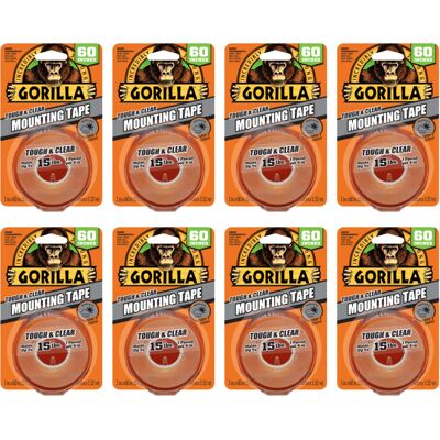 Gorilla 106107 Tough Mounting Tape 8 Pack Clear Yellow 6 Count Gorilla 106107 Tough Mounting Tape 8 Pack Clear Yellow 6 Count