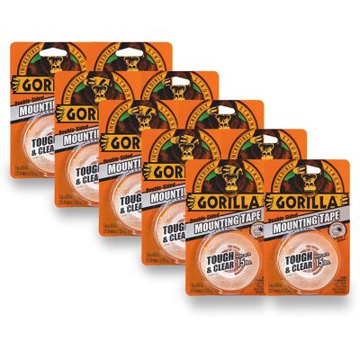 Gorilla Tough & Clear Double Sided Mounting Tape 1"" x 60"" Clear (Pack of 10 Gorilla Tough & Clear Double Sided Mounting Tape 1"" x 60"" Clear (Pack of 10