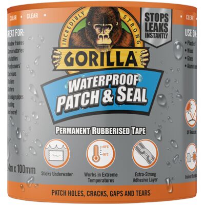 Gorilla Waterproof Patch & Seal Tape Clear 100mm x 2.4m Gorilla Waterproof Patch & Seal Tape Clear 100mm x 2.4m