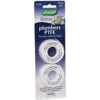 Ultratape Rhino Plumbers PTFE Thread Sealing Tape 12mm x 12m 2pk Ultratape Rhino Plumbers PTFE Thread Sealing Tape 12mm x 12m 2pk