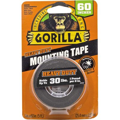 Gorilla - Heavy Duty Double Sided Mounting Tape, Weatherproof, 1" x 60", Black, Gorilla - Heavy Duty Double Sided Mounting Tape, Weatherproof, 1" x 60", Black,