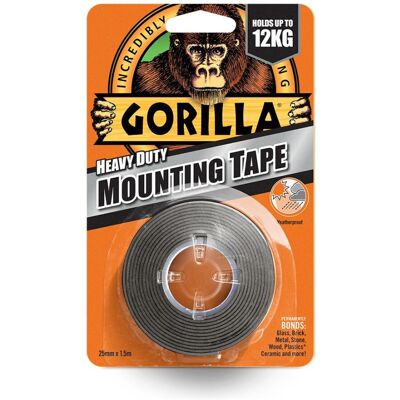 Gorilla Black Mounting Tape (25mm x 1.5M) - 24 Pack - Strong Double-Sided Adhesi Gorilla Black Mounting Tape (25mm x 1.5M) - 24 Pack - Strong Double-Sided Adhesi