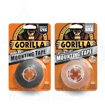 Gorilla Black & Clear Mounting Tape Set 25mm x 1.5M - Strong Double-Sided Heavy Gorilla Black & Clear Mounting Tape Set 25mm x 1.5M - Strong Double-Sided Heavy