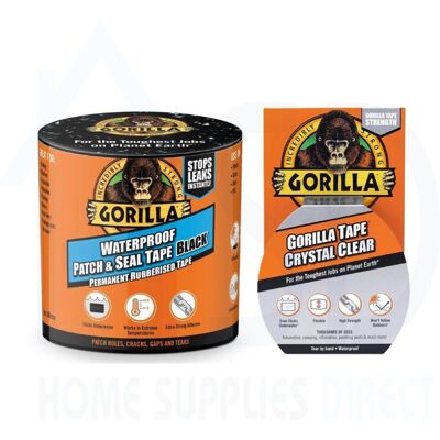 Gorilla Waterproof Patch & Seal Tape 100mm x 3M Black + Crystal Clear Tape 48mm Gorilla Waterproof Patch & Seal Tape 100mm x 3M Black + Crystal Clear Tape 48mm